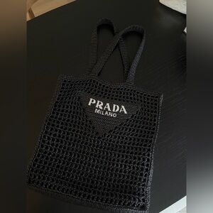 Prada Black Raffia Tote Bag